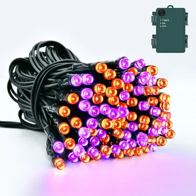 Halloween-Lichterkette 5 m, 50 LEDs, orange/lila, IP65, Timer
