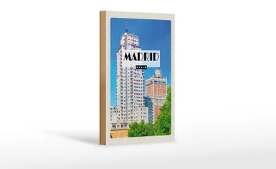 Produktbild von Holzschild Reise 12x18 cm Madrid Spanien Hochhaus Architektur
