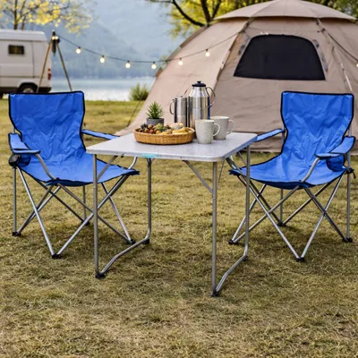 3-tlg. blaues Campingmöbel Set Tisch mit Tragegriff und Stühle inkl. Tasche