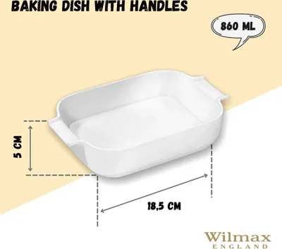 Immagine prodotto di Pirosfatta Wilmax con maniglie, capacità 860 ml, bianca, in porcellana
