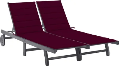 Produktbild von 2-Personen-Sonnenliege mit Auflage Grau Akazie Massivholz