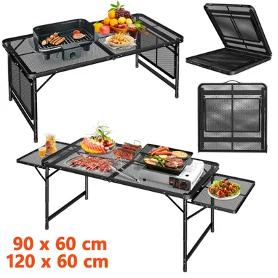 Zdjęcie produktu dla NAIZY, stół ogrodowy, czarny, 90x60 cm, składany stół kempingowy z aluminium, rozkładany i z regulowaną wysokością, z blatem z siatki, idealny na podróże