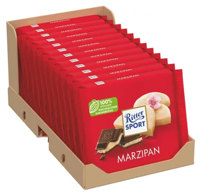 Produktbild von Ritter Sport Marzipan 100g | Vollmilchschokolade mit Marzipancreme (12er Pack)