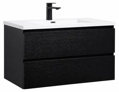 Produktbild von Badplaats Badmöbel Set mit Waschbecken und Unterschrank Angela 90 x 48 cm Schwarz Holz - Waschbeckenunterschrank mit Soft-Close und Waschbecken, Vorgemontiert