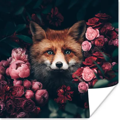 Produktbild von MuchoWow® Poster Fuchs - Blumen - Tiere 75x75 cm - Wand Dekoration