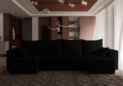 Produktbild von 4ALL HOME Ecksofa mit Schlaffunktion Cordi U 316x145 cm - Couch - Sofa mit Bettkasten - Eckcouch - L-Form - Schlafsofa - Schlafsofa mit Bettkasten Poso 135 Schwarz