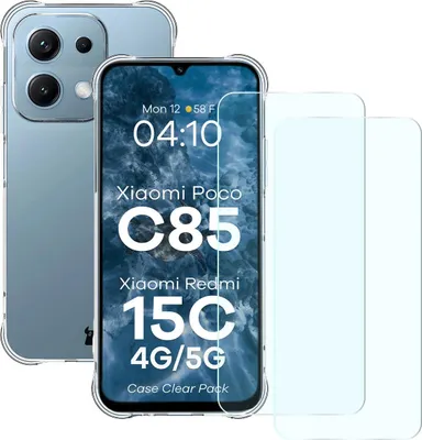 Produktbild von Schutzhülle + 2x gehärtetes Glas für Xiaomi Redmi 15C 4G / 5G / POCO C85 4G, Bizon Case Clear Pack, Transparent