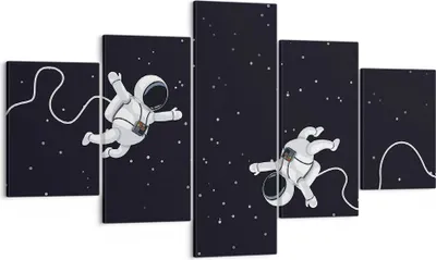 Produktbild von Bild auf Leinwand - Leinwandbild - 5 Teile - Cartoon Astronauten Kosmos - 125x70cm - Wand Bild - Wanddeko - Wandbilder - Leinwanddruck - Bilder - Wanddekoration - Leinwand bilder - EA125x70-4867