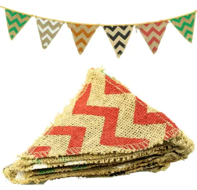 Wimpelkette aus Jute, 15 dreieckige Wimpel, 2,8 m, doppelseitig, braun