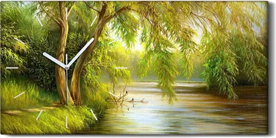 Produktbild von Leinwand Uhr Küche Wohnzimmer Bild Geräuschlos 60x30 Wohnkultur See Wasser - weiße Hände
