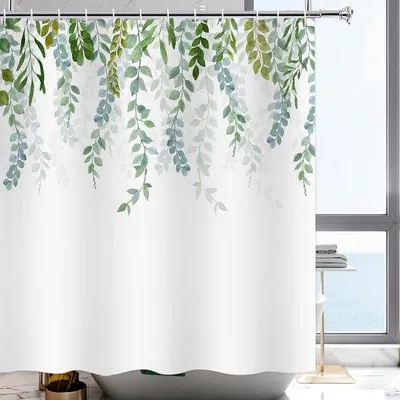 Image de Rideau de douche avec motif eucalyptus - Imperméable - 1 pièce - 200 x 220 cm