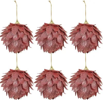 Productafbeelding van Kersthangers glitter dennenappels 10 cm - Set van 6 - Kerstballen voor kerstboom roze