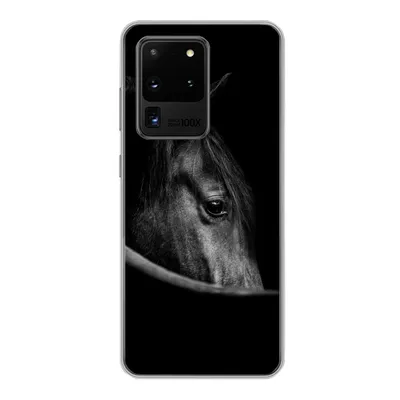 Produktbild von MuchoWow® Handyhülle Schutzhülle Hülle für Samsung Galaxy S20 Ultra Pferde - Porträt - Schwarz - Tiere Silikon Softcase Handy Hülle - Karteninhaber