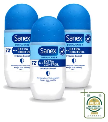 Productafbeelding van 3 x Sanex Deo Roll-on Dermo Extra Control - 53 ml - Voorraadverpakking - 3 stuks