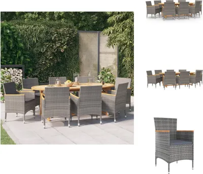 Produktbild von vidaXL 9-tlg. Garten-Essgruppe mit Kissen Schwarz -  Gartenmöbel-Sets