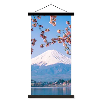 Produktbild von MuchoWow® Textilposter Blick auf den Berg Fuji im asiatischen Japan 90x180 cm mit schwarzem Rahmen - Dekoration Wohnzimmer