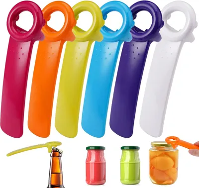 Produktbild von 6 Stück Deckelöffner Aus Kunststoff, Schraubdeckelöffner Manuell Bier, Mühelos Glasdeckelöffner, Vielseitiger Deckelöffner Glas für Ältere Menschen, Frauen, Schwache Hände(6 Farben)
