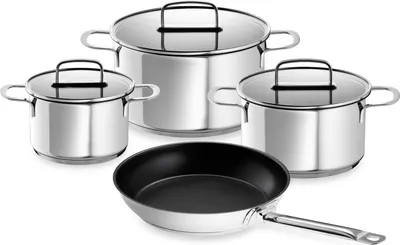 Produktbild von Schulte-Ufer Set 1122 Industar Topfset 7tlg. inkl. DIAMAS-PRO 28 cm Bratpfanne, induktionsgeeignet, 3 Töpfe & 3 Glasdeckel, Innenskalierung, Schüttrand