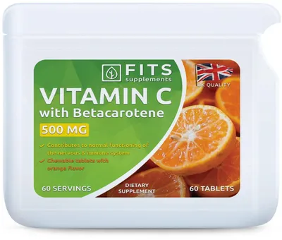 Obrázok produktu pre Vitamín C 500 mg s príchuťou pomaranča a beta-karoténom, žuvacie tablety, 60 tabliet