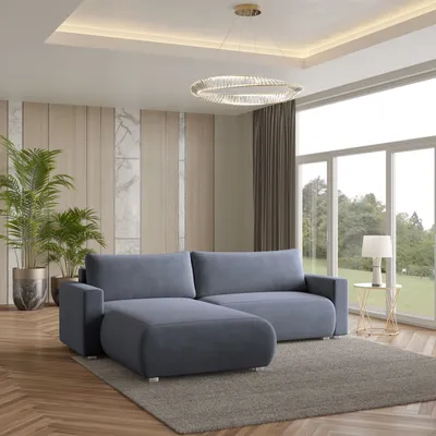 Zdjęcie produktu dla Masseno Narożnik TURIN M z funkcją spania i pojemnikiem na pościel Kształt L, Rozkładana sofa, Rogówka - Szary, MONOLITH 85