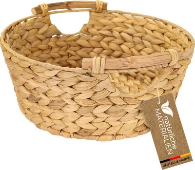 Produktbild von HMF Aufbewahrungskorb rund, Korb geflochten aus Wasserhyazinthe mit Holzgriffen | 30 x 12 cm