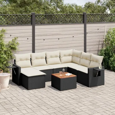 Produktbild von Design 8-tlg. Garten-Sofagarnitur mit Kissen Schwarz Poly Rattan, Gartenmöbel-Sets 2024 Neu
