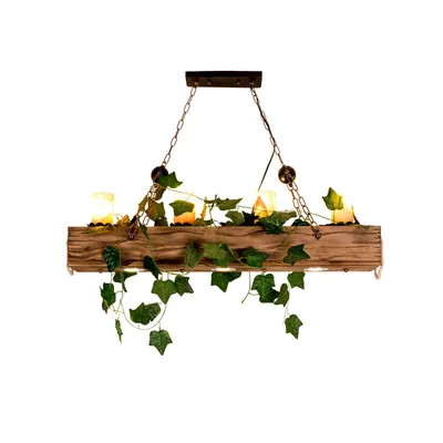 Image de 4-lumière verte plante lustre bois fer E14 style antique pour salle à manger cuisine îlot ferme