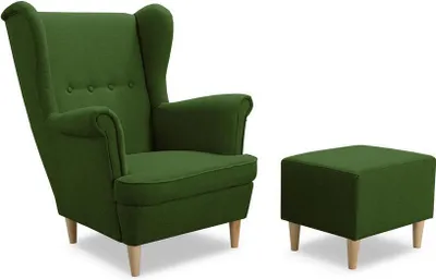 Produktbild von Easy4You Sessel Uszak mit Fußbank Flaschengrün 82x100x86 cm, Relaxsessel, Skandinavischer Sessel, Moderner Polstersessel in Stoff Erie 10, Wohnzimmermöbel, Füße aus Holz