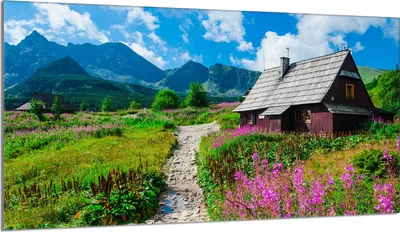 Produktbild von Herdabdeckplatte 90x52 Glaskeramikkochfeld Abdeckung Spritzschutz Glasplatte Deko Schneidebrett, Landschaft Dorf