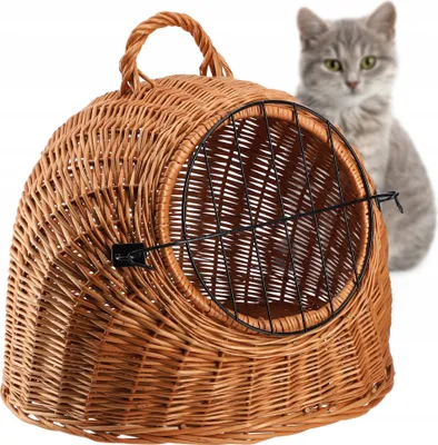 Obrázok produktu pre KADAX prepravný kôš pre zvieratá, prútený kôš pre mačky, prepravný box s rukoväťou na prenášanie (40x49cm)