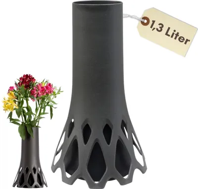 Produktbild von Grabvase mit Sockel Friedhofvase Grab Vase Friedhof Wetterfest Grabschmuck Vase für Grab Grabdekoration Grabvase Kunststoff Frostsicher Blumenvase Anthrazit 1,3 L