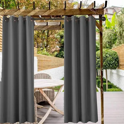 Produktbild von 2 Panels Outdoor Vorhänge, Ösen, Wasserdichter, Winddicht, UVschutz, Verdunkelungsvorhänge, 132 X 275cm, Dunkelgrau