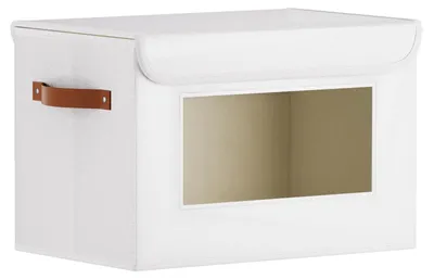 Produktbild von 1 faltbare Aufbewahrungsbox aus Stoff mit Deckel und Sichtfenster, weiß, 33 x 23 x 20 cm