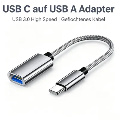 Produktbild von OTG USB-C auf USB 3.0 Adapter, Typ-C Stecker auf USB-A Buchse OTG-Adapter Plug & Play für Handy, Laptop und Tablet Samsung Galaxy Note Huawei Grau