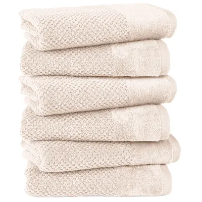 Produktbild von Pure Label 6-TLG Handtücher Set mit Aufhängeschlaufen aus Baumwolle, saugstark und weich | 6er Pack Handtücher 50x100 cm aus Baumwolle, Creme