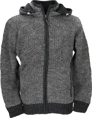 Produktbild von Kuschelige Gefütterte Uni Strickjacke, Wolljacke, Nepaljacke - Modell 31, Herren, Grau, Wolle, Größe: L