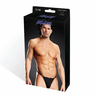 Produktbild von Blue Line Microfiber V-String + Met.Rings Schwarz S/ M