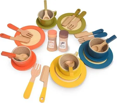 Produktbild von Famanu Spielküchen-Set 26-teilig - Holzspielzeug für Kinder