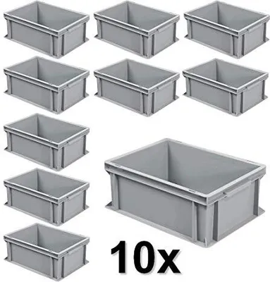Produktbild von 10x Eurobehälter mit 2 Griffleisten, LxBxH 400x300x170 mm, 16 Liter, grau
