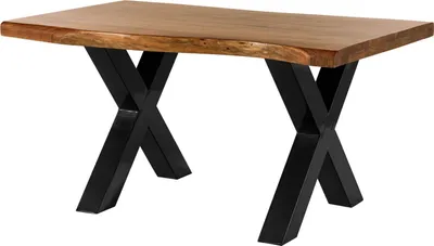 Image de MASSIVMOEBEL24 | Table à manger 140x90 en bois d'acacia brun pieds en X anthracite brillant FREEFORM 5