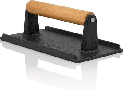Zdjęcie produktu dla Żeliwne wagi do mięsa 21 x 11 cm, 1 kg, z drewnianą rączką – akcesoria do grilla