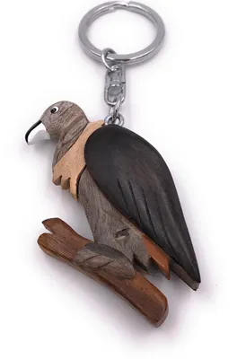 Produktbild von Onwomania Schlüsselanhänger aus Holz Geier Vogel Greifvogel Rabengeier auf Ast Anhänger Charm