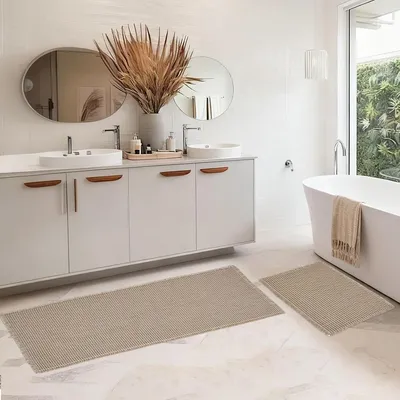 Image de Ensemble de deux tapis de bain, dimensions 50 x 120 cm et 40 x 60 cm, antidérapants, lavables, pour salle de bain