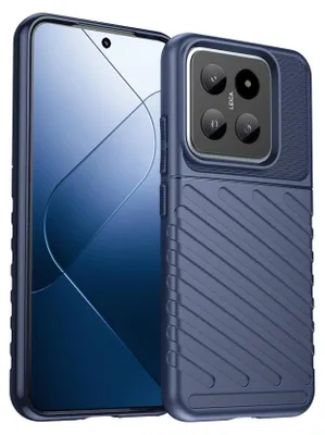 A blue phone case is shown next to a smartphone.