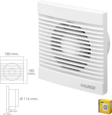 Image de évacuateur de fumée de salle de bain 16 watts. Sortie Ø 116 mm.