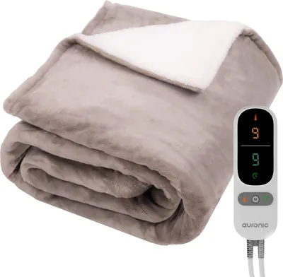 Produktbild von Auronic Elektrische Heizdecke - 200 x 180 cm - 2 Personen Wärmedecke - 9 Wärmestufen - Kuscheldecke - Sherpa Fleece - Taupe
