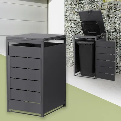 Obrázek produktu pro ML-Design box na odpadky 1er, kryt na 1 odpadkový koš, 240 l, 68x80x120 cm, antracit, z oceli, odolný proti povětrnostním vlivům, box na odpadky s výklopným víkem a dvířky
