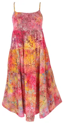 Produktbild von Boho Sommerkleid, Luftiges Midikleid, Stufenkleid in Leuchtender Wachsbatik - Pink, Damen, Viskose, Größe: L