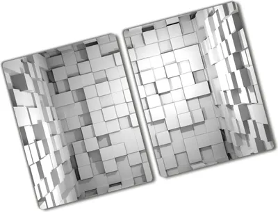 Produktbild von Tulup Glas Herdabdeckplatte - 2x40x52 cm - Glaskeramikkochfeld-Abdeckung Spritzschutz Glasabdeckplatte Kochplattenabdeckung und Schneidebrett - Zweiteilig - Kunst: modern & klassisch - Würfel - Grau