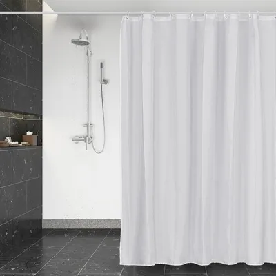 Productafbeelding van Waterdichte douchegordijn, schimmelwerend, 180 x 200 cm, wasbaar, sneldrogend, polyesterweefsel, badgordijn, zuiverwit, semi-transparant, met 12 doucheringen